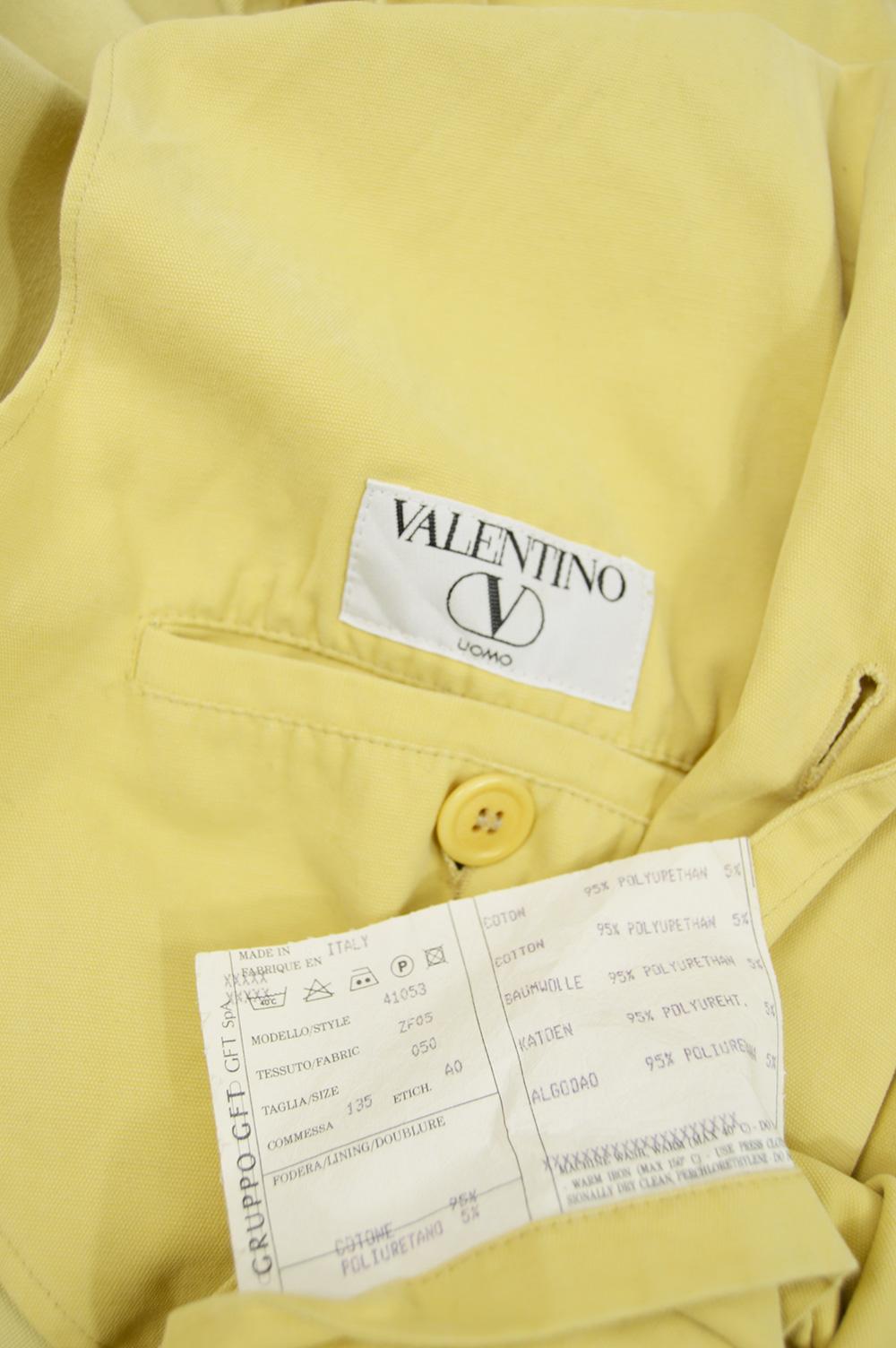 Valentino Men's Vintage 1980s Pastel Yellow Cotton Jacket Coat, 1980s 3