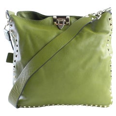 Valentino Messenger Hobo Rockstud Utilitarian 10mr0625 Green Leather Cross Body 