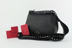 Valentino Messenger Rockstud Strap Flap 14mz1016 Black Leather Cross Body Bag