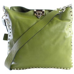 Valentino Messenger Rockstud Utilitarian 10mr0625 Green Leather Cross Body Bag