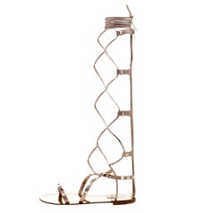 Valentino Metallic Beige Leather Knee High Rockstud Gladiator Flats Size 40