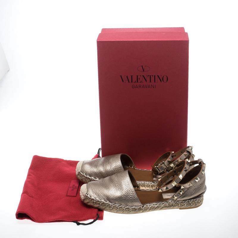 Valentino Metallic Beige Leather Rockstud Espadrilles Size 37 4