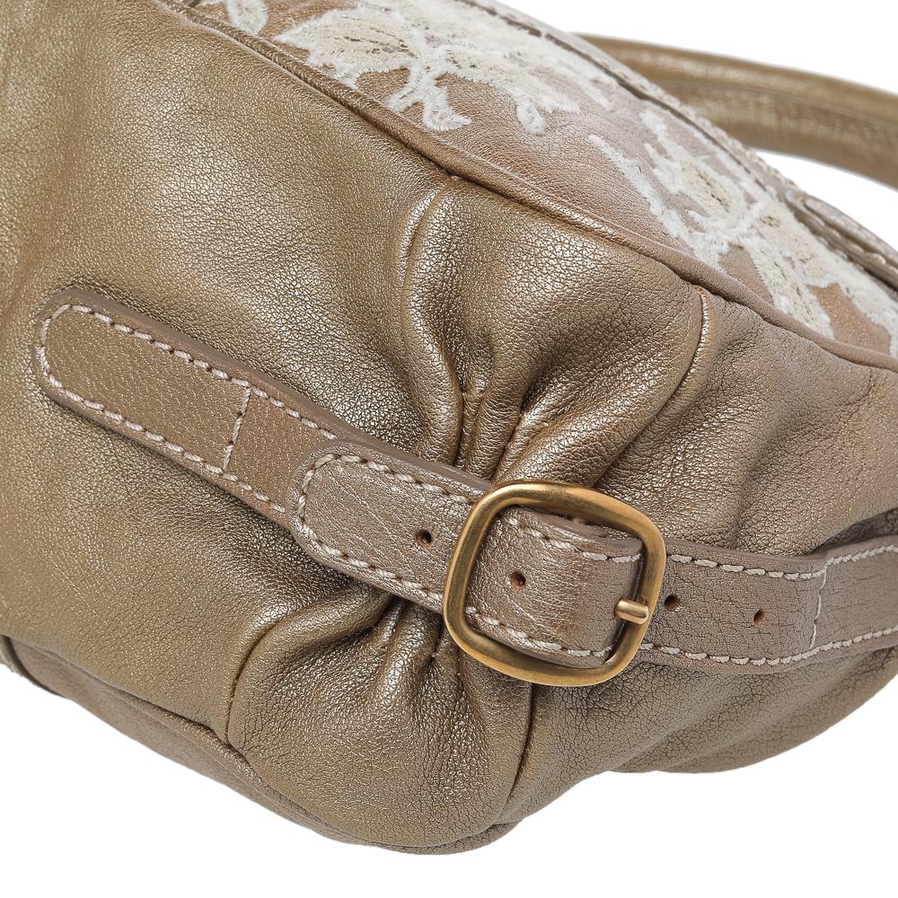 Valentino Satchel de encaje urbano de piel beige metalizada 5