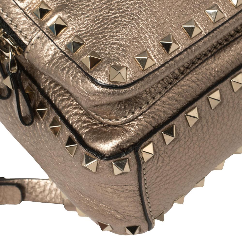 Valentino Metallic Beige Pebbled Leather Mini Rockstud Backpack 6