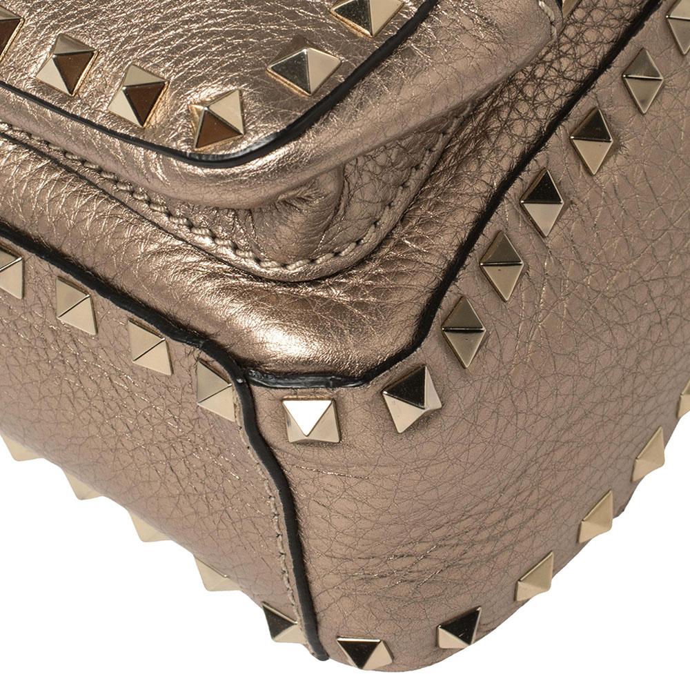 Valentino Metallic Beige Pebbled Leather Mini Rockstud Backpack 3