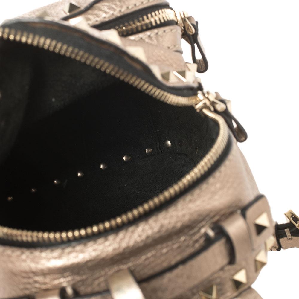 Valentino Metallic Beige Pebbled Leather Mini Rockstud Backpack 4