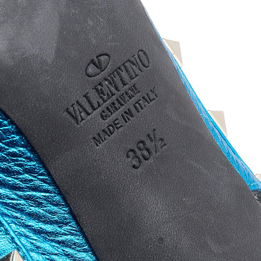 Valentino Metallic Blue Leather Rockstud Ankle Strap Sandals Size 38.5 3
