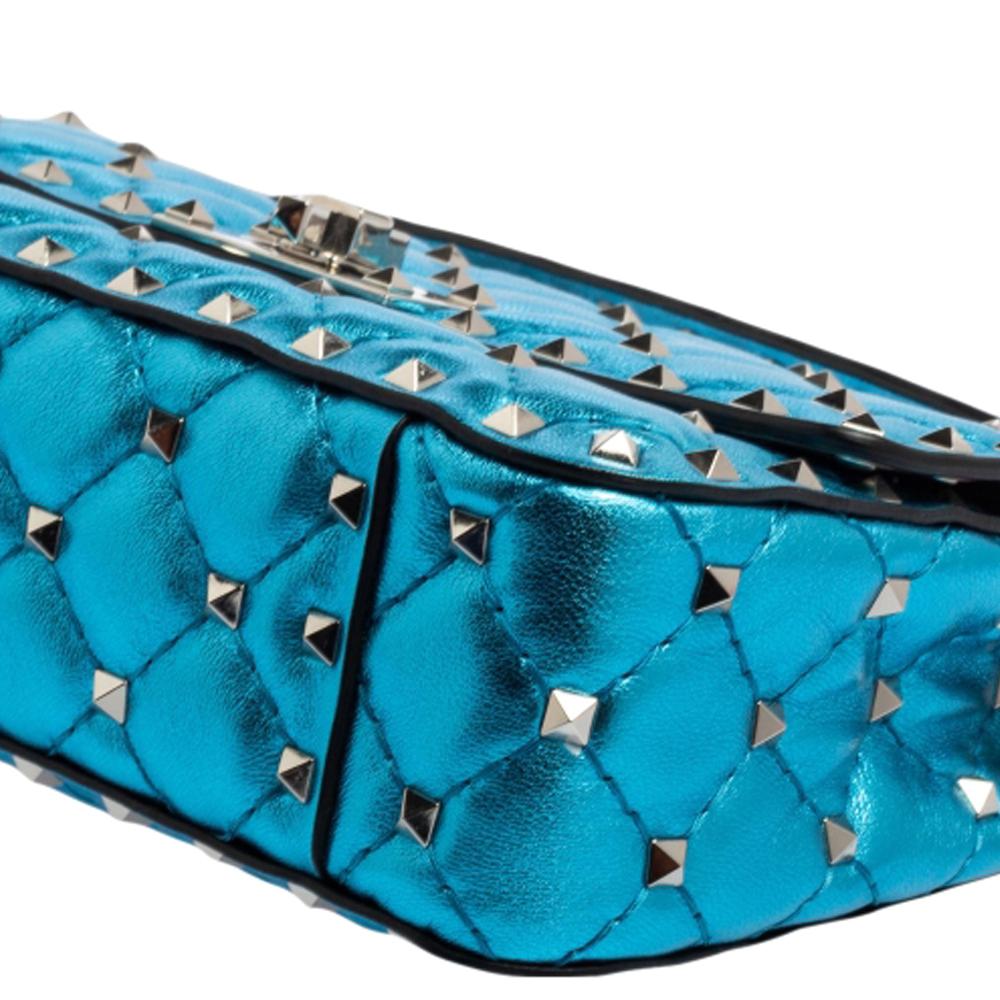 Valentino Metallic Blue Leather Rockstud Spike Top Handle Bag 7