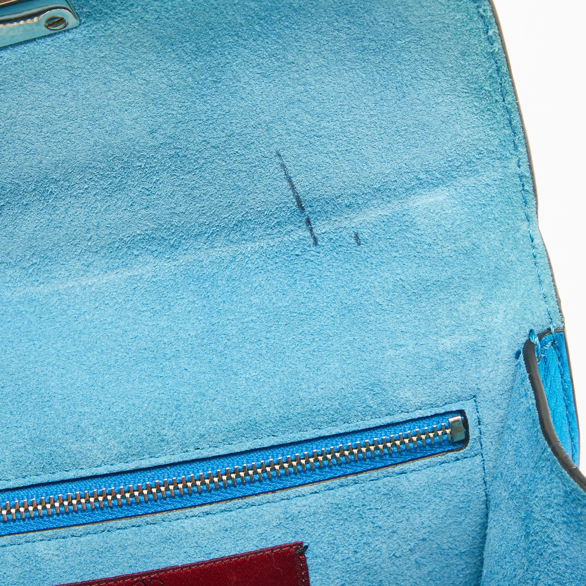 Valentino Metallic Blue Leather Small Rockstud Glam Lock Flap Bag For Sale 1