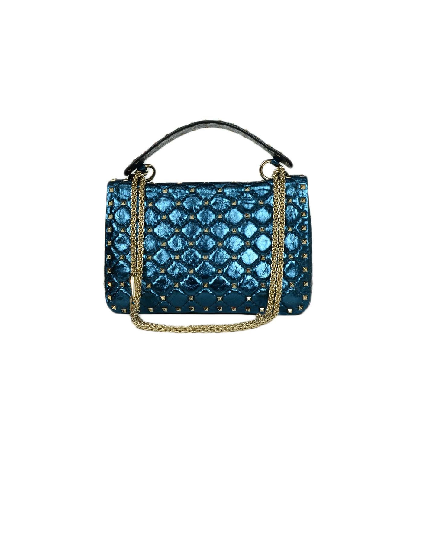 Valentino Metallic Blue Medium Rockstud Spike Flap Crossbody/Shoulder Bag 1