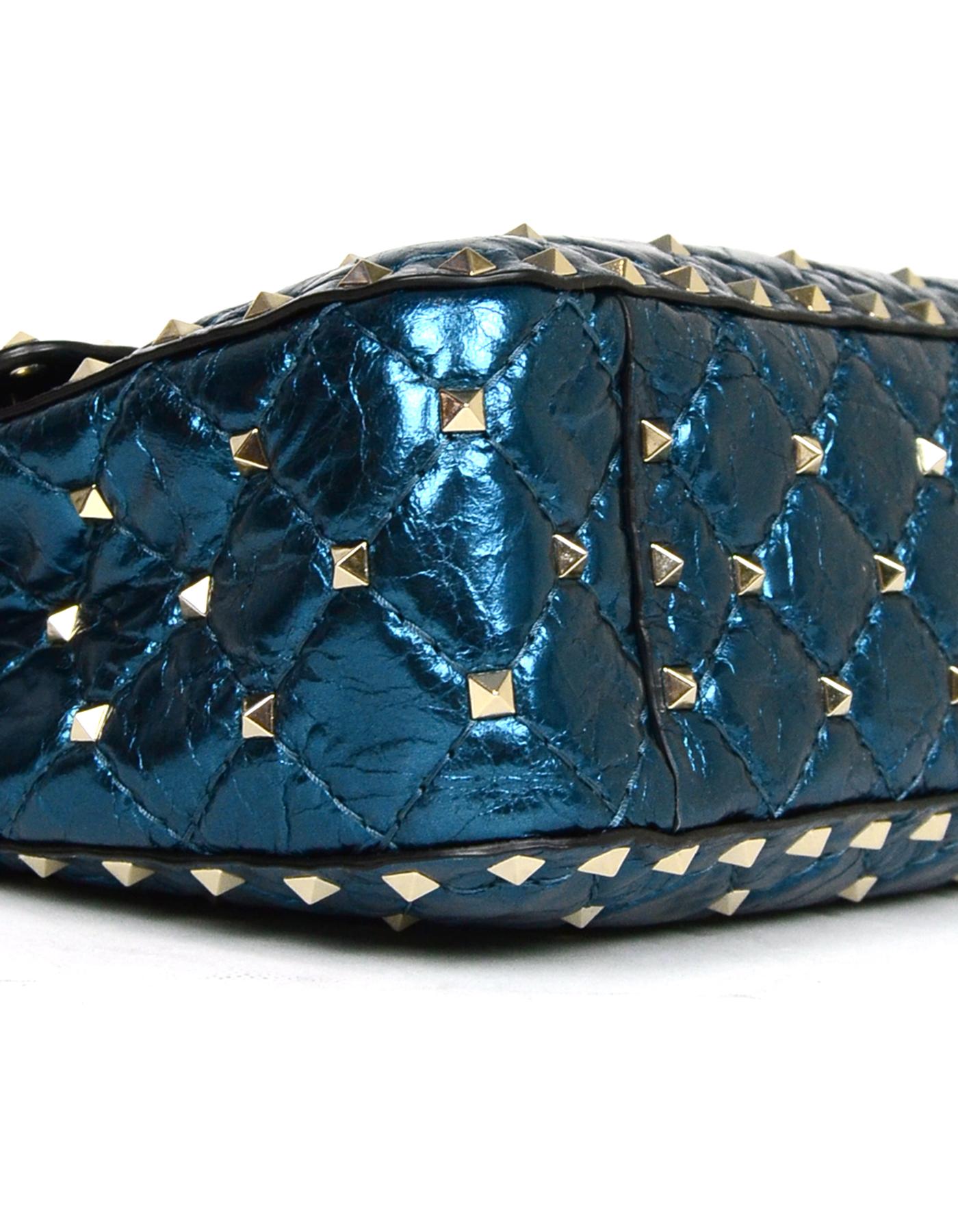 Valentino Metallic Blue Medium Rockstud Spike Flap Crossbody/Shoulder Bag 2