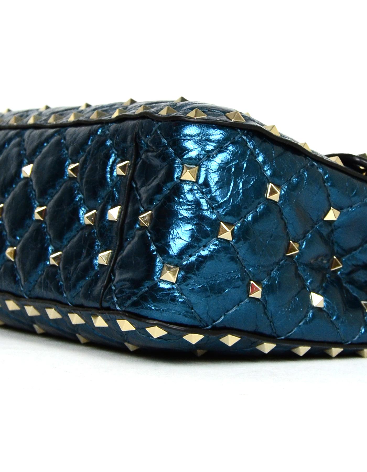 Valentino Metallic Blue Medium Rockstud Spike Flap Crossbody/Shoulder Bag 3