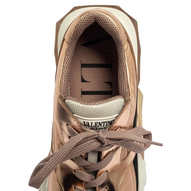 Women's Valentino Metallic Bronze/Black Leather And Mesh Bounce Low Top Sneakers Size 39