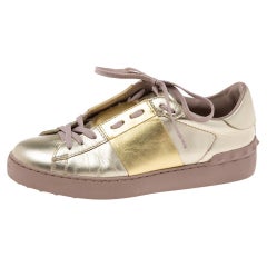 Valentino Metallic Bronze Leather Rockstud Lace Up Sneakers Size 39