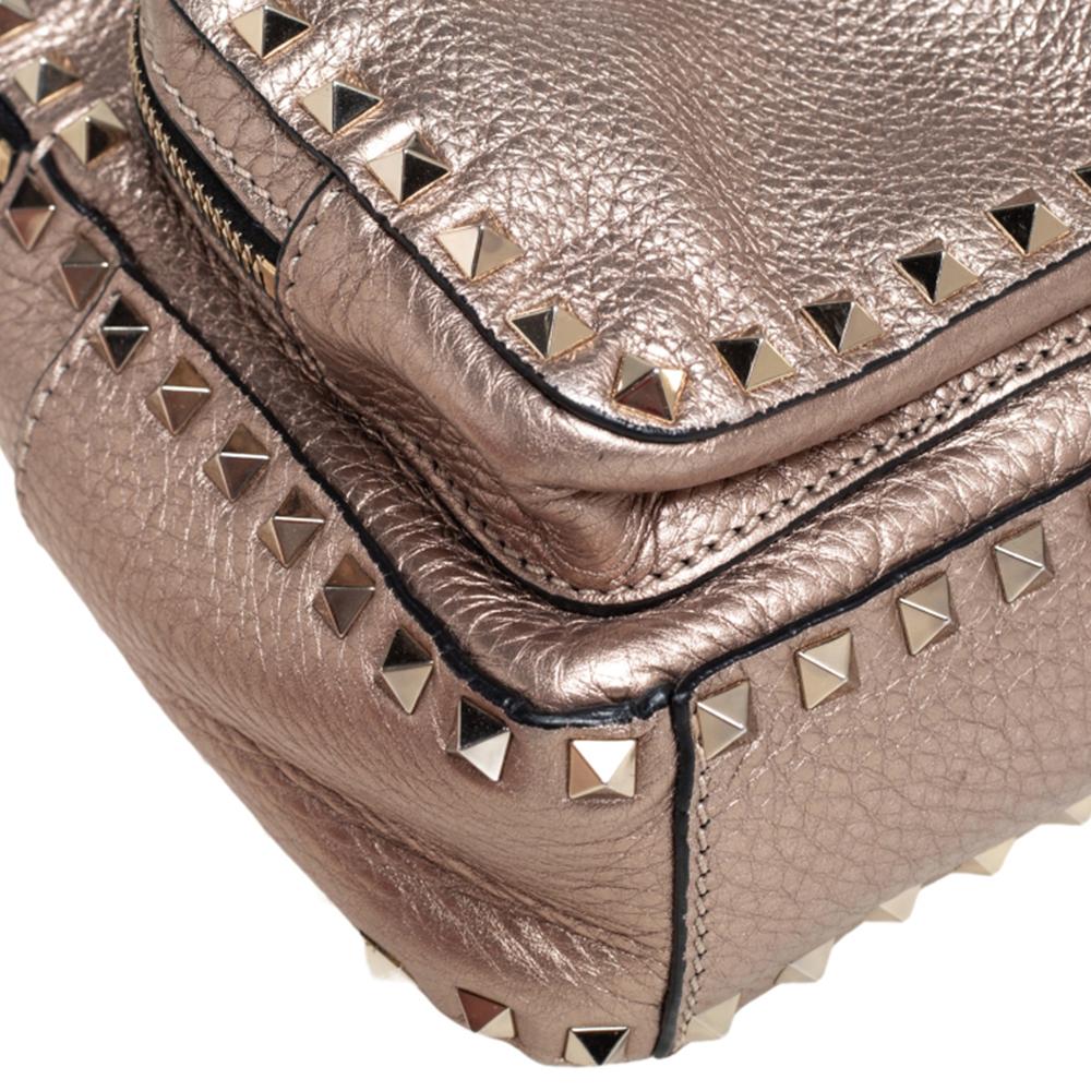 Women's Valentino Metallic Bronze Pebbled Leather Mini Rockstud Backpack