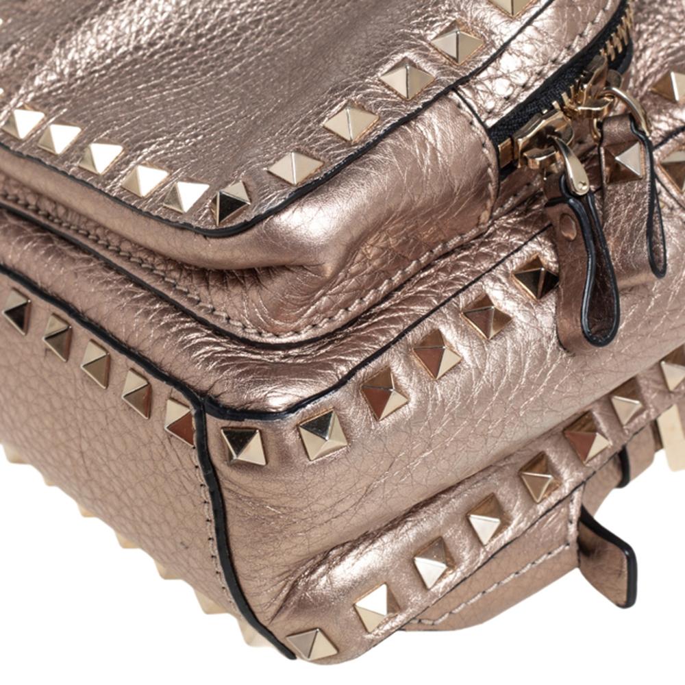 Valentino Metallic Bronze Pebbled Leather Mini Rockstud Backpack 1