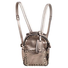 Valentino Metallic Bronze Pebbled Leather Mini Rockstud Backpack
