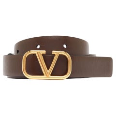 Valentino Metallic/Brown Leather Reversible Narrow V Logo Belt 85CM