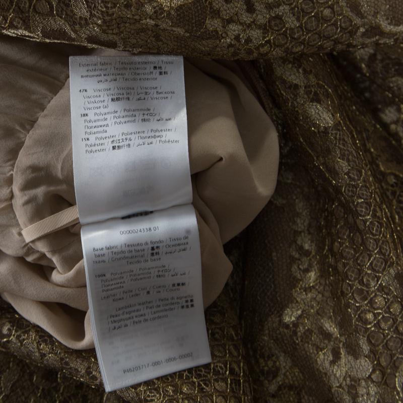 Valentino Metallic Gold Floral Lace Studded Leather Collar Detail Gown M In Good Condition In Dubai, Al Qouz 2