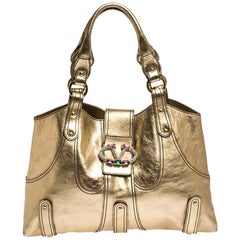 Valentino Metallic Gold Leather Crystal-Embellished Catch Shoulder Bag