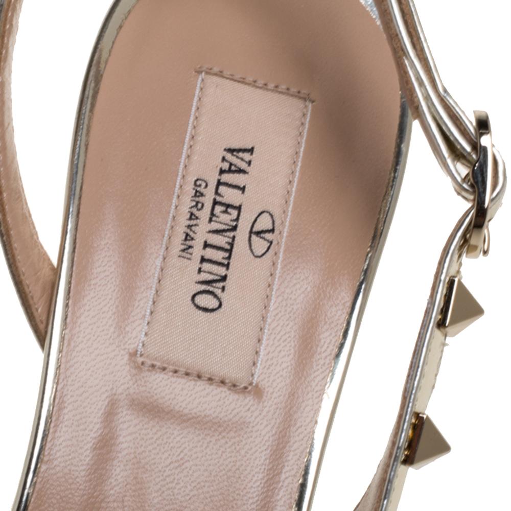 Valentino Metallic Gold Leather Rockstud D'orsay Pointed Toe Slingback Sandals S In Good Condition In Dubai, Al Qouz 2