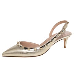 Valentino Metallic Gold Leather Rockstud D'orsay Pointed Toe Slingback Sandals S