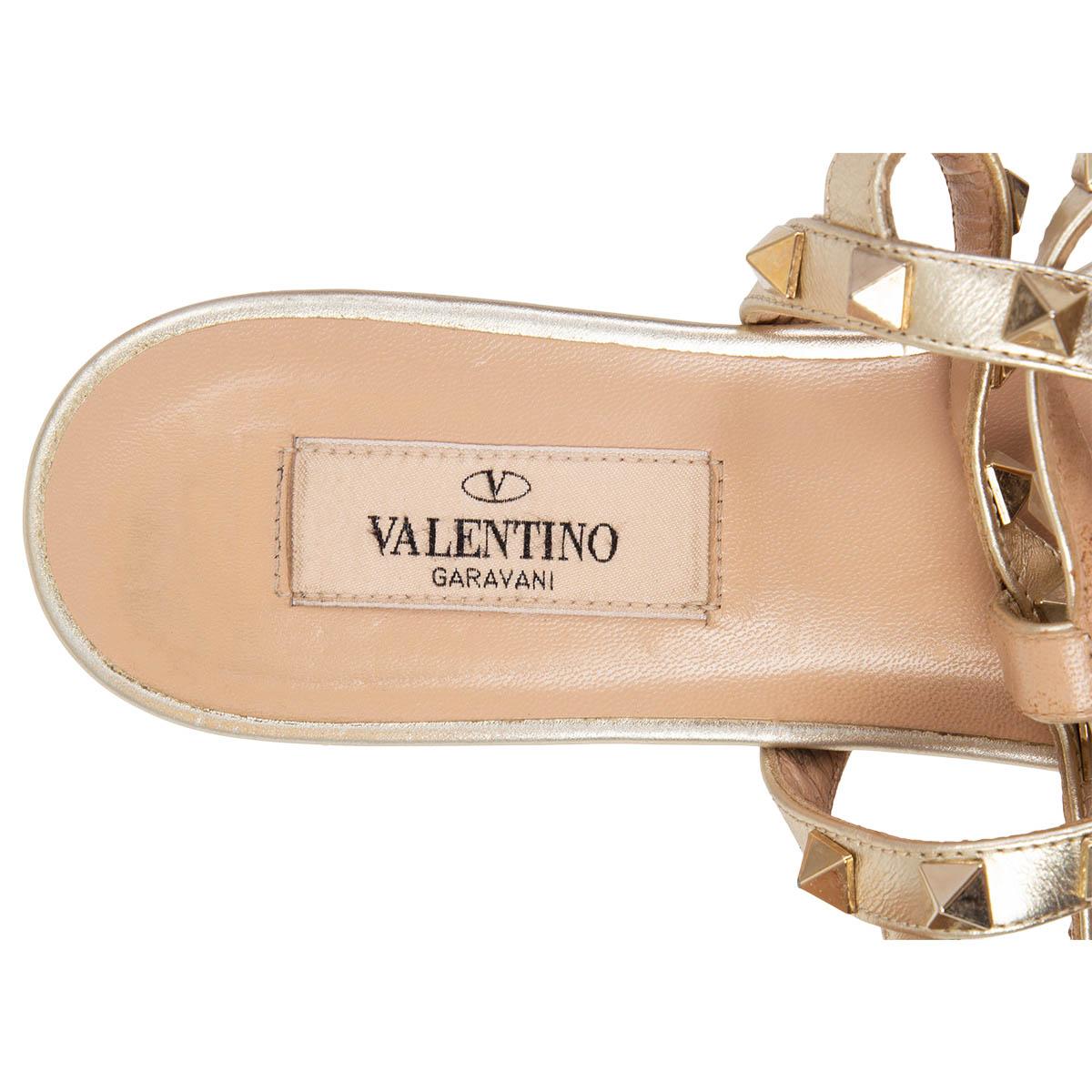 VALENTINO metallic gold leather ROCKSTUD Flat Sandals Shoes 37 1
