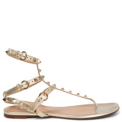 Used VALENTINO metallic gold leather ROCKSTUD Flat Sandals Shoes 37