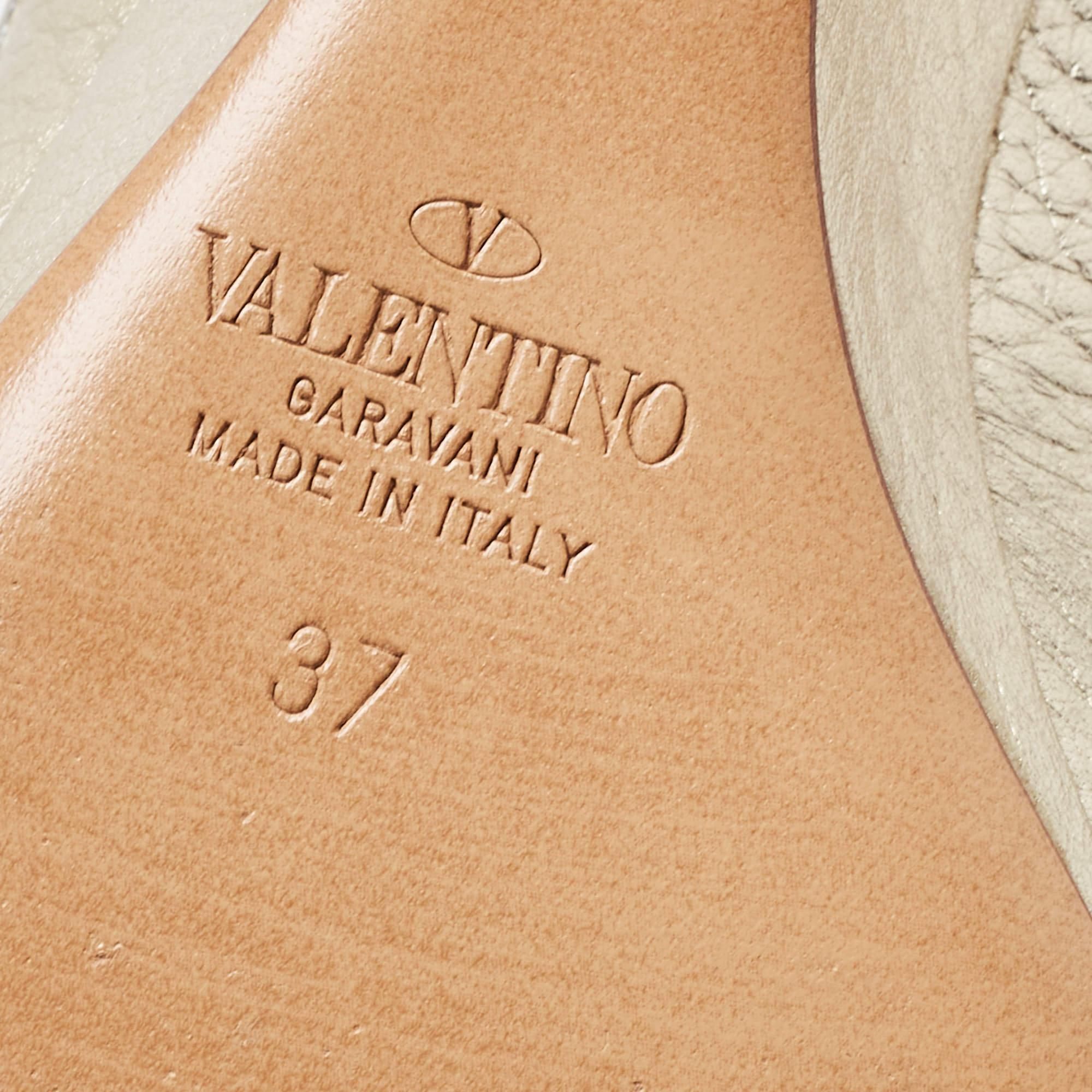 Valentino Metallic Gold Leather Rockstud Wedge Pumps Size 37 4