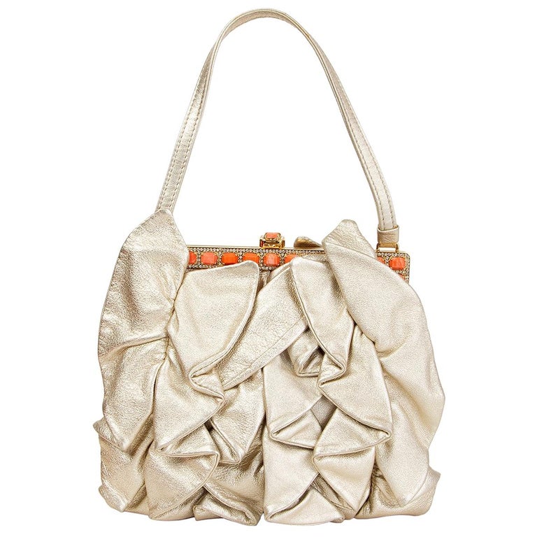 VALENTINO metallic gold leather RUFFLED Evening Bag For Sale at 1stDibs