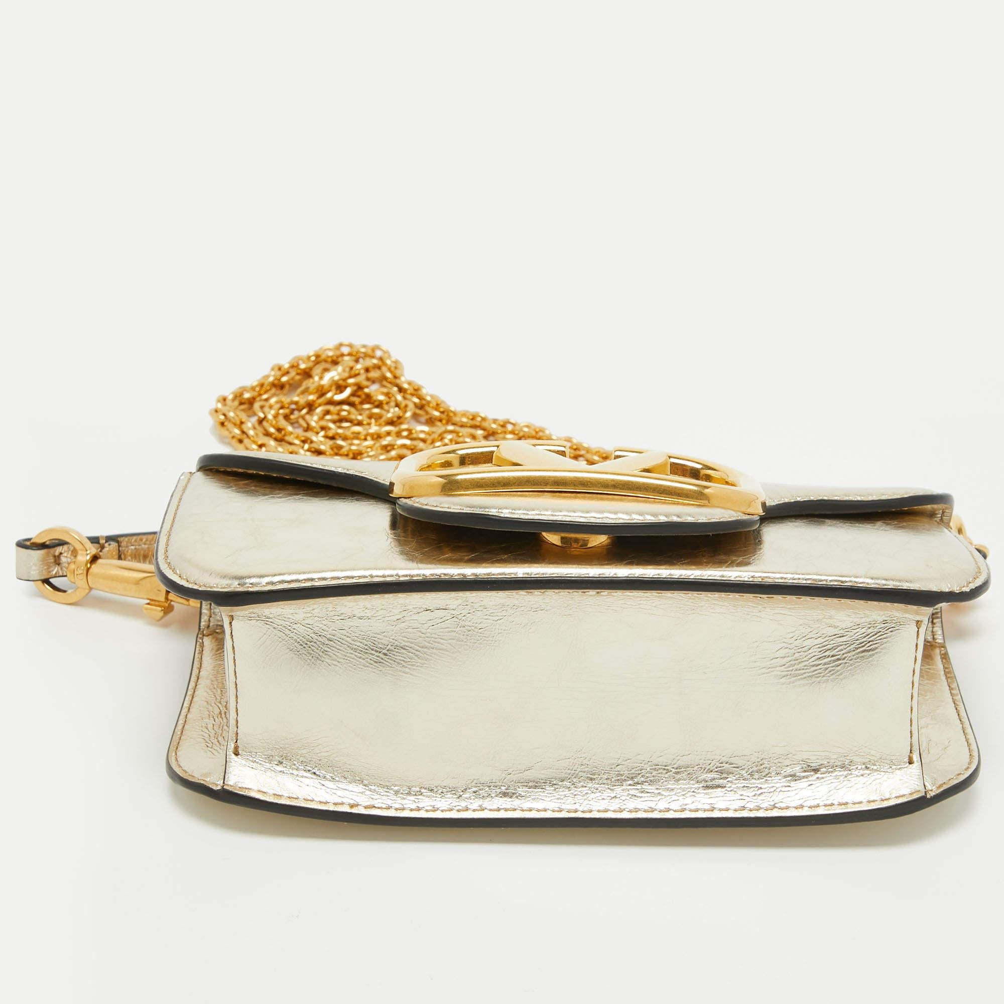 Valentino Metallic Gold Leather Small Loco Shoulder Bag 6