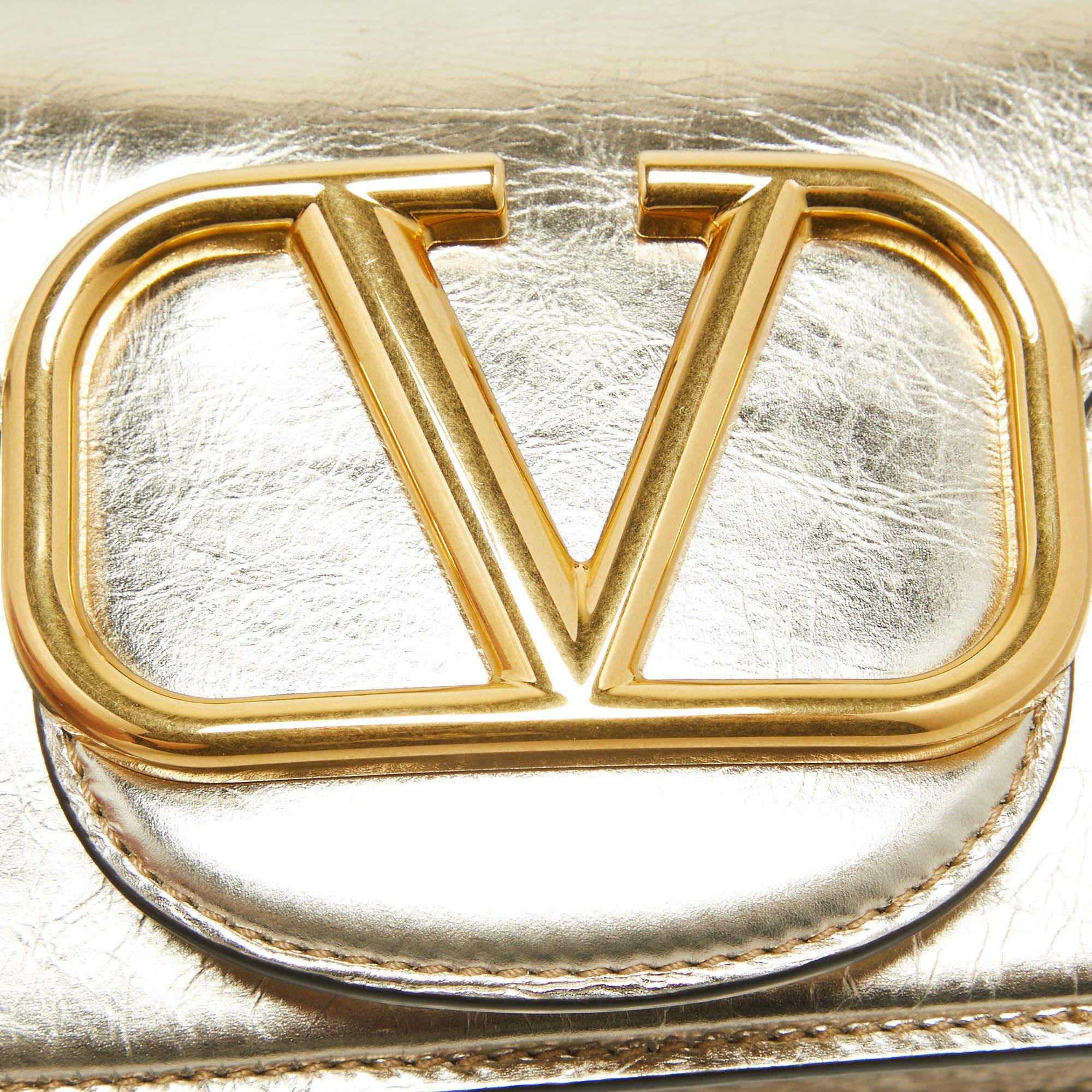 Valentino Metallic Gold Leather Small Loco Shoulder Bag 8