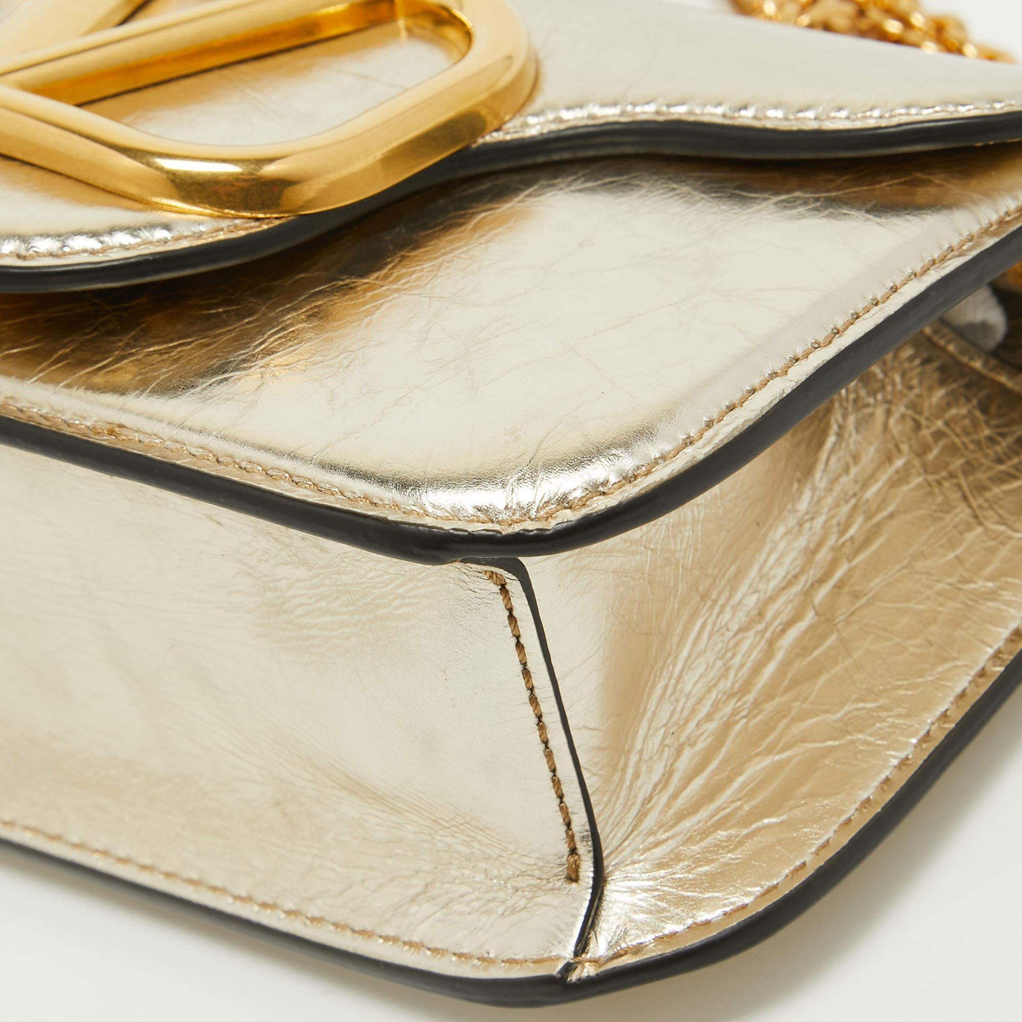 Valentino Metallic Gold Leather Small Loco Shoulder Bag 4