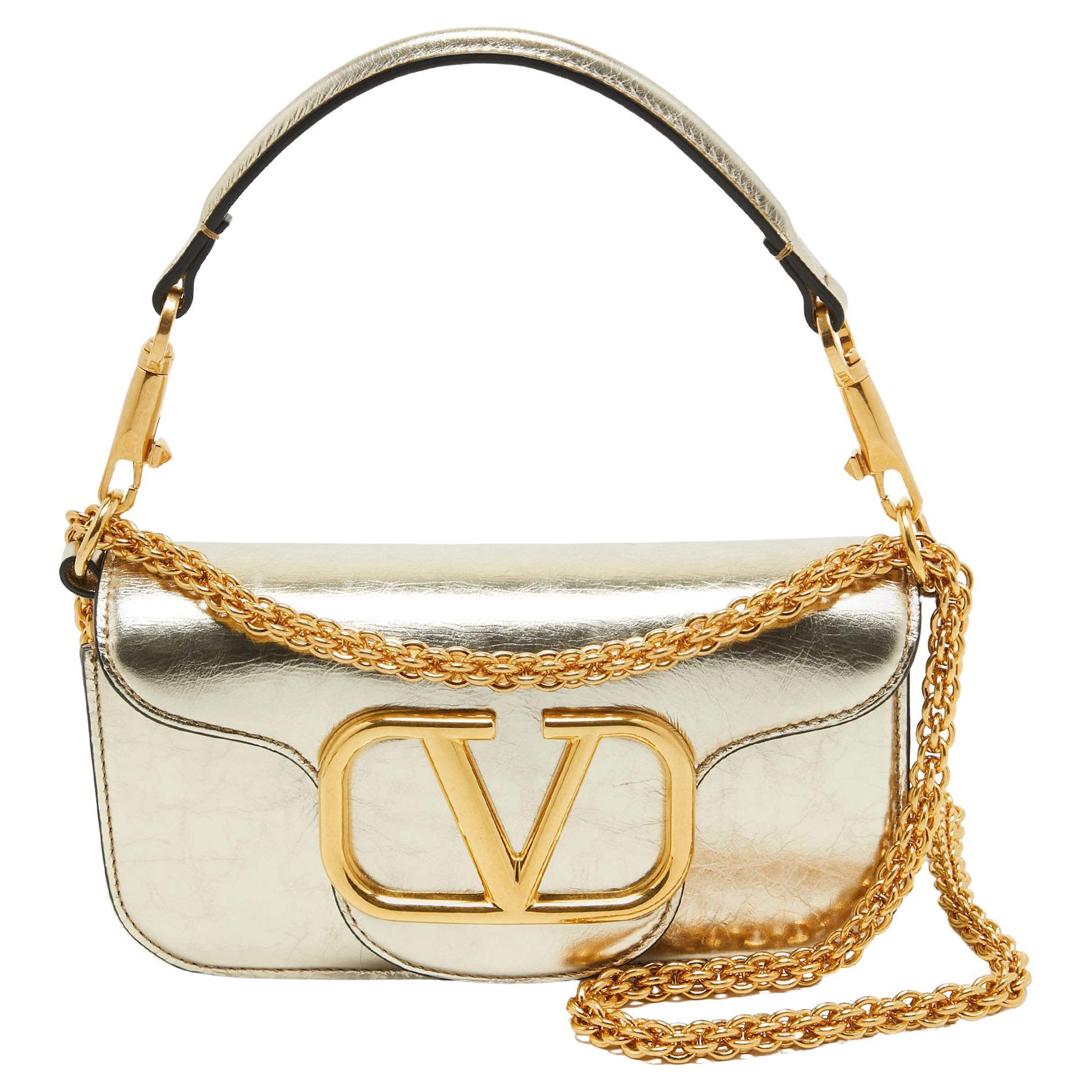 Valentino Metallic Gold Leather Small Loco Shoulder Bag For Sale