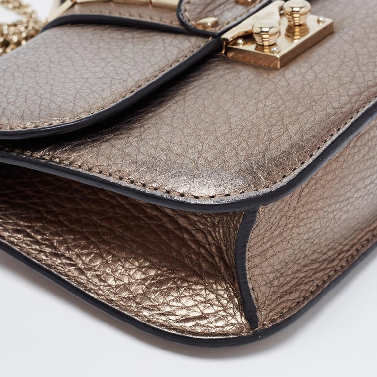 Valentino Metallic Gold Leather Small Rockstud Glam Lock Flap Bag For ...