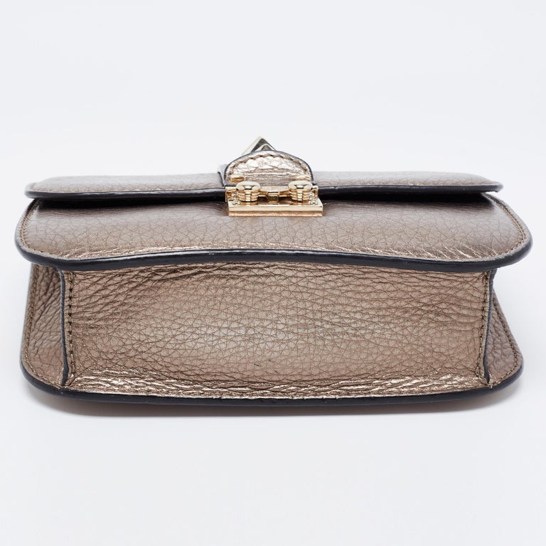 Valentino Metallic Gold Leather Small Rockstud Glam Lock Flap Bag For ...