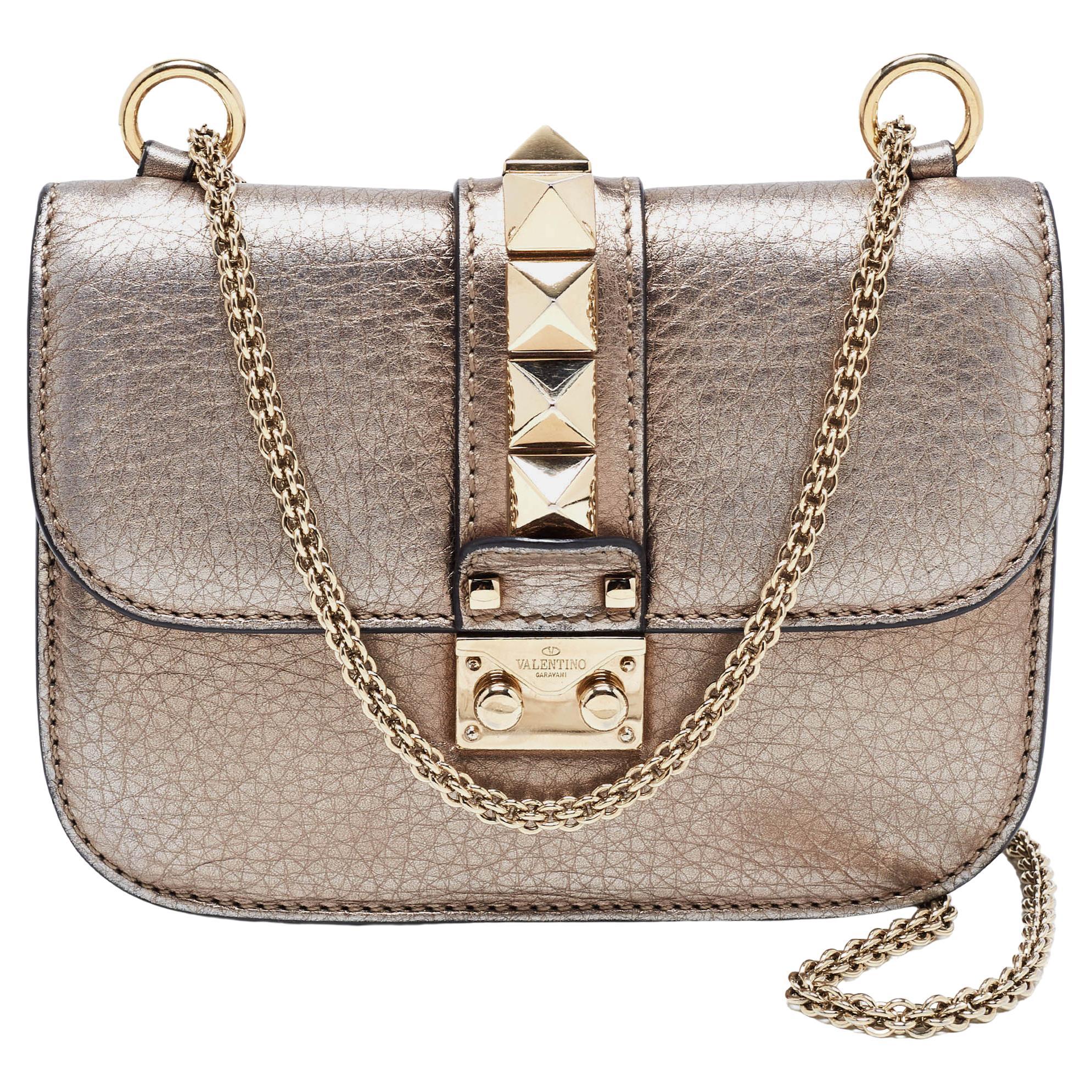 Metallic Gold Small Rockstud Glam Lock Flap Bag 1stDibs | valentino bags