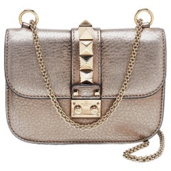 Valentino Metallic Gold Leather Small Rockstud Glam Lock Flap Bag