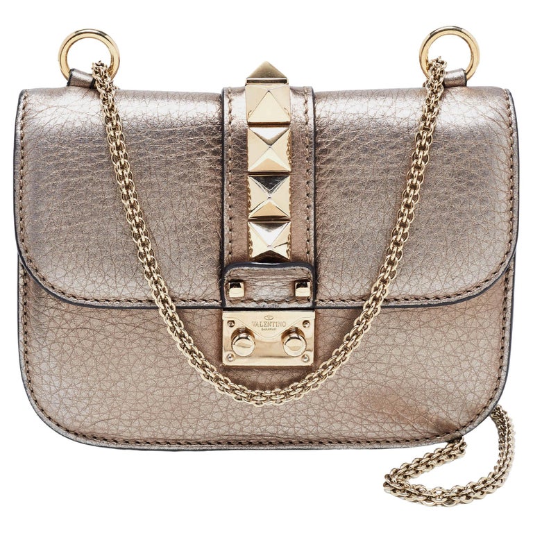 Valentino Metallic Gold Leather Small Rockstud Glam Lock Flap Bag at 1stDibs