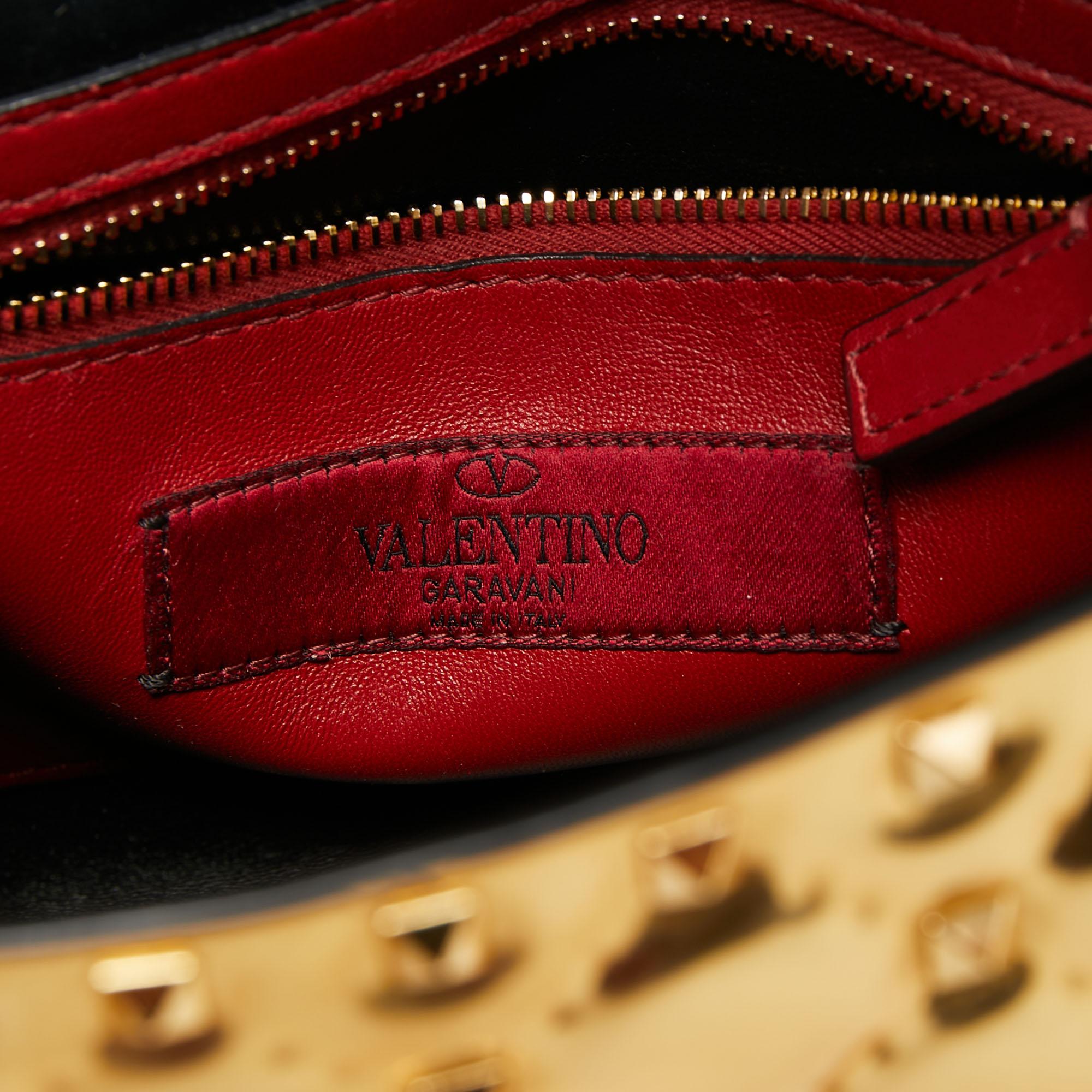 Valentino Metallic Gold Patent Leather Medium Rockstud Spike Top Handle Bag 5