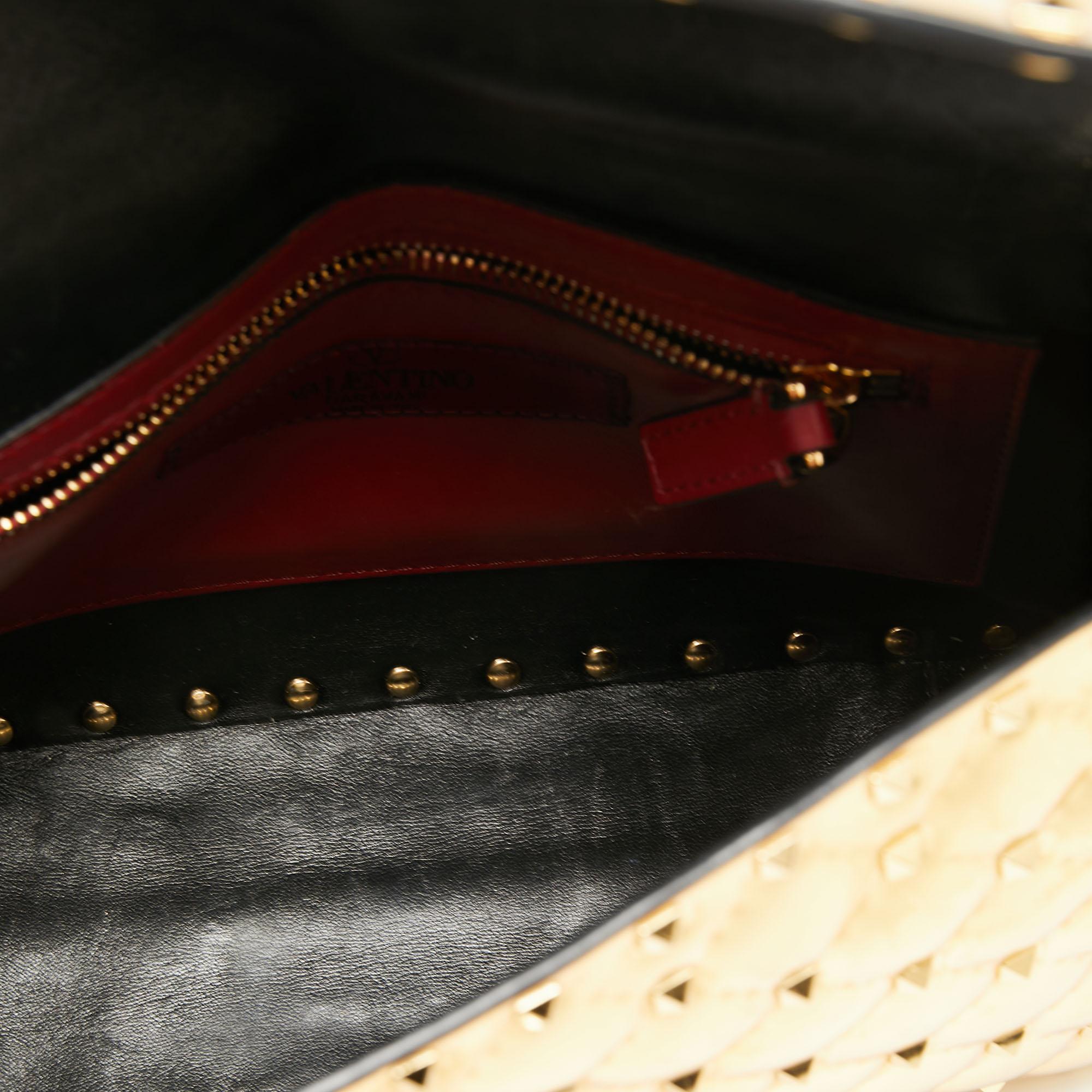 Valentino Metallic Gold Patent Leather Medium Rockstud Spike Top Handle Bag 6