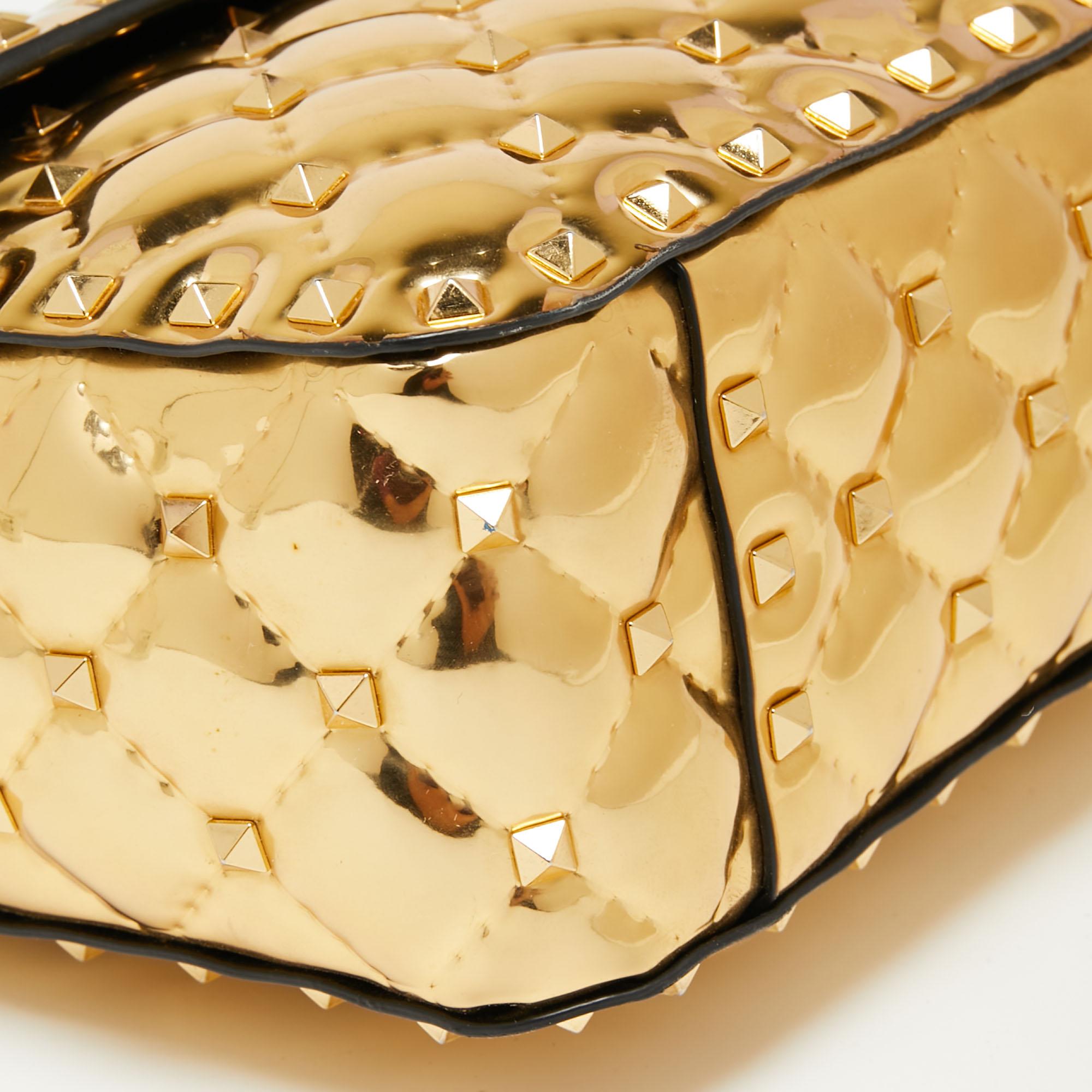 Valentino Metallic Gold Patent Leather Medium Rockstud Spike Top Handle Bag 1