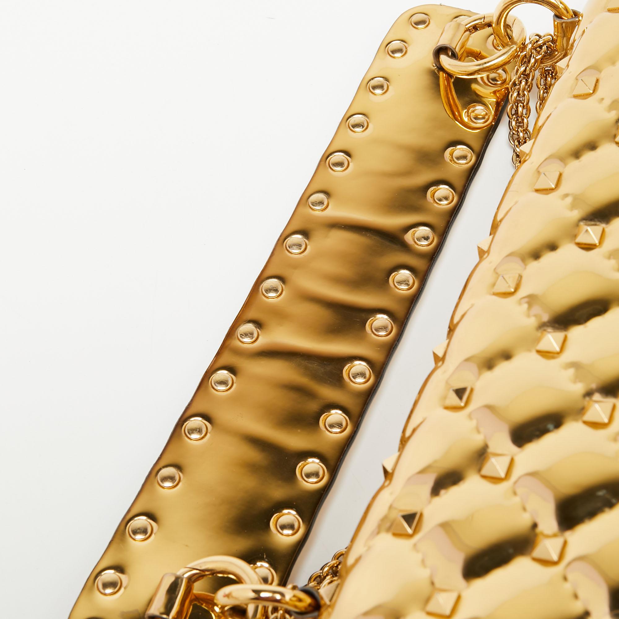 Valentino Metallic Gold Patent Leather Medium Rockstud Spike Top Handle Bag 2