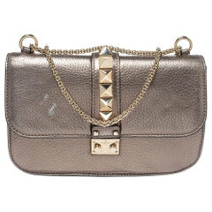 Valentino Metallic Grained Leather Medium Glam Lock Flap Bag