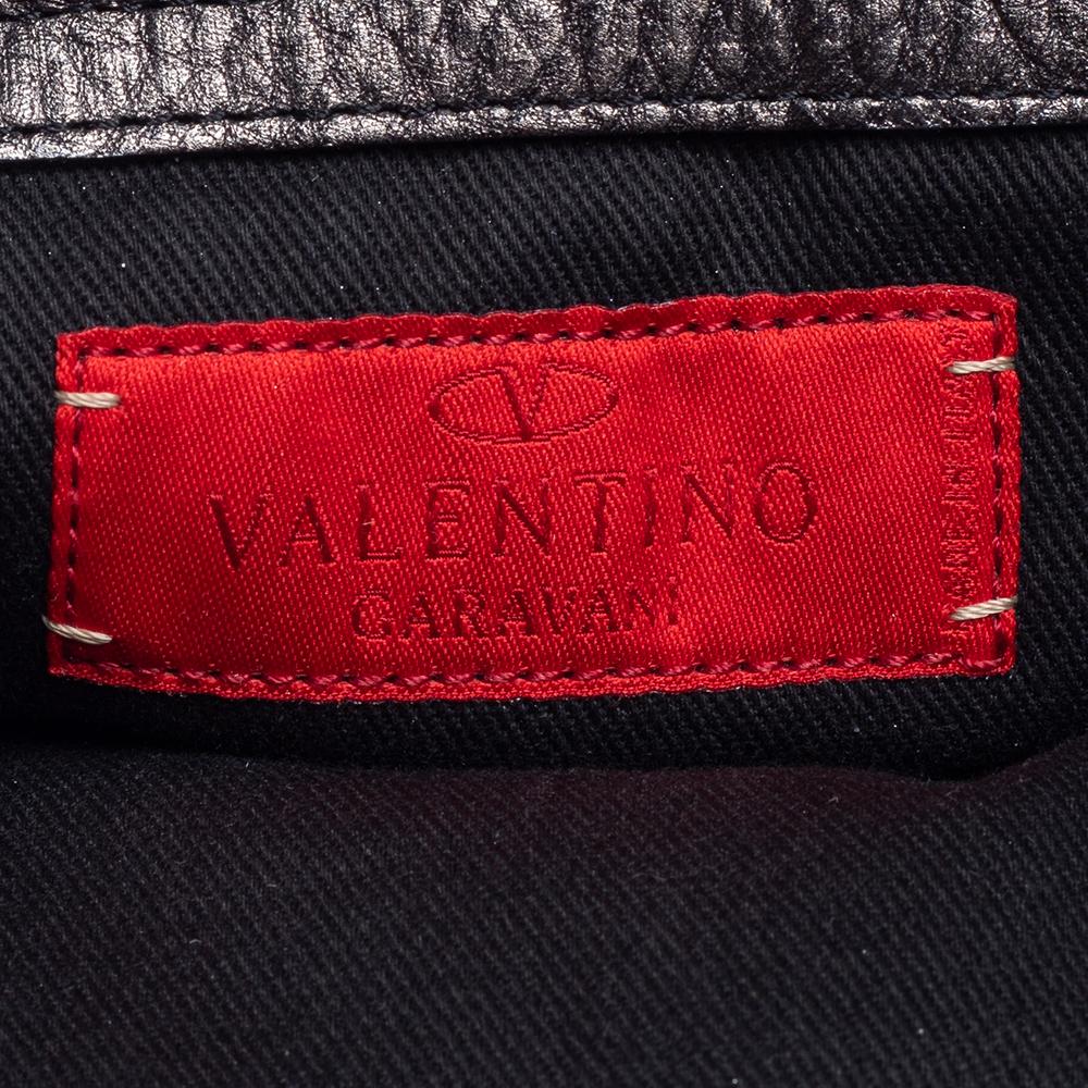 Valentino Metallic Grey Leather Crystal Embellished V Ring Frame Satchel 2