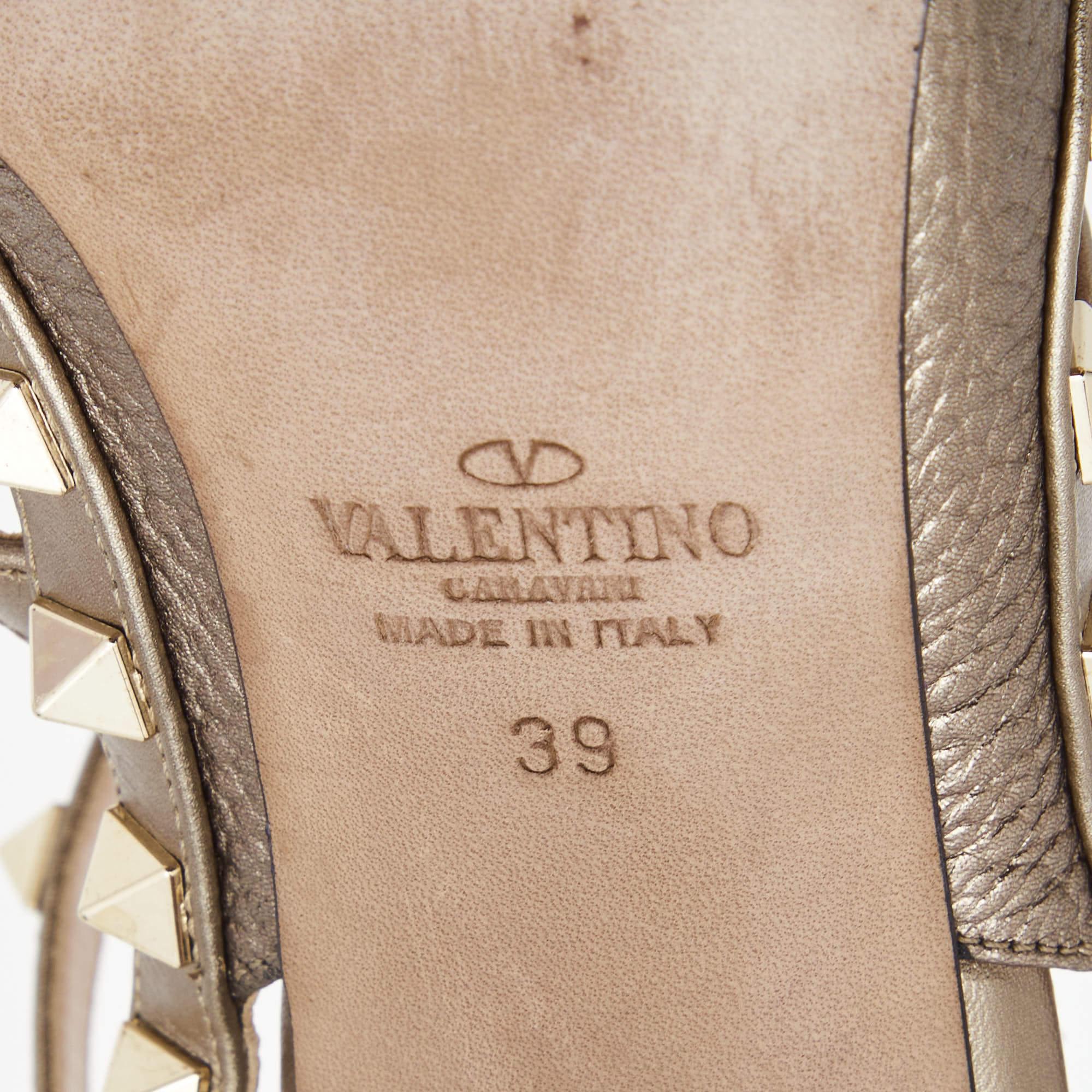 Valentino Metallic Grey Leather Rockstud Ankle Strap Pumps Size 39 4