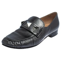 Valentino Metallic Grey Leather Rockstud Loafers Size 36