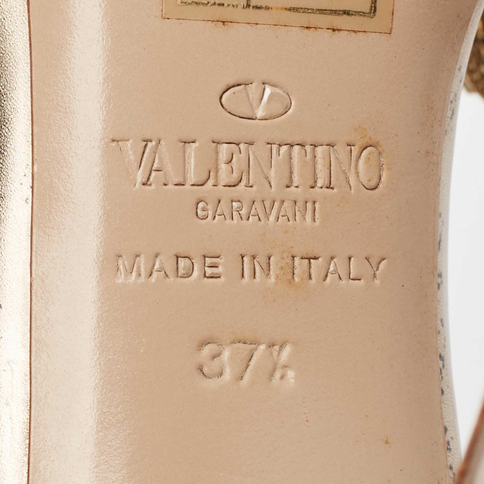 Valentino Metallic Leder Kristall verzierte D'orsay Pumps mit Schleife Größe 37,5 im Angebot 3