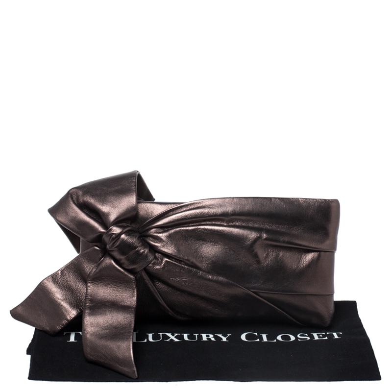Valentino Metallic Leather Pleated Bow Clutch 5