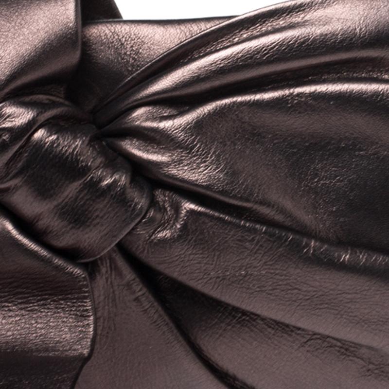 Black Valentino Metallic Leather Pleated Bow Clutch